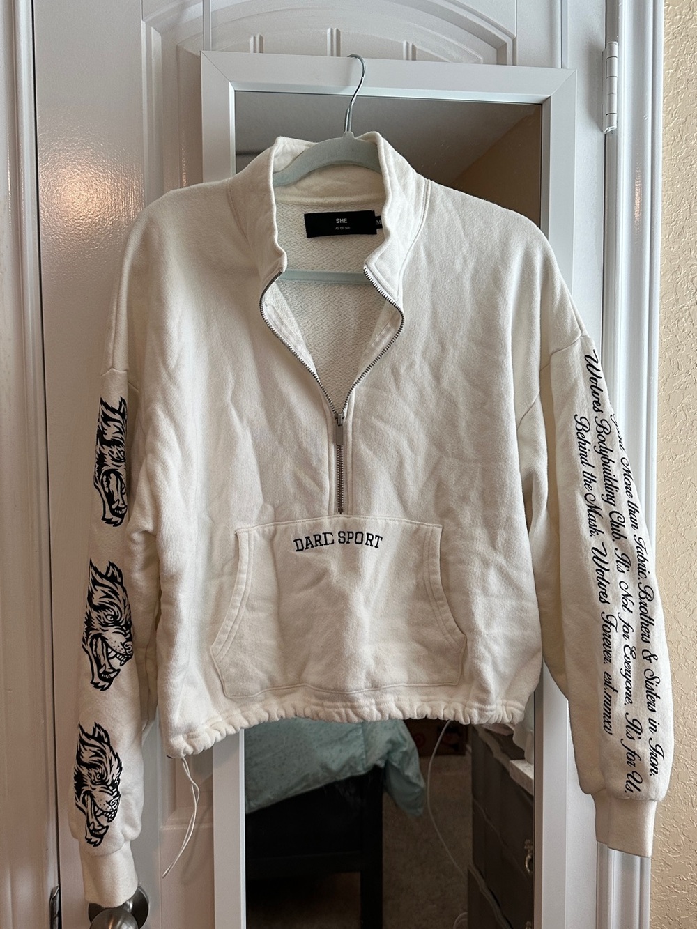 Darc Sport Cream Half-Zip Teddy Pullover with Black Sleeve Graphics
